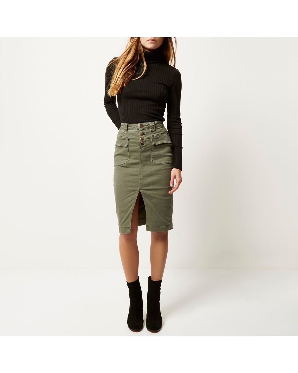 Khaki green new arrivals skirt river island