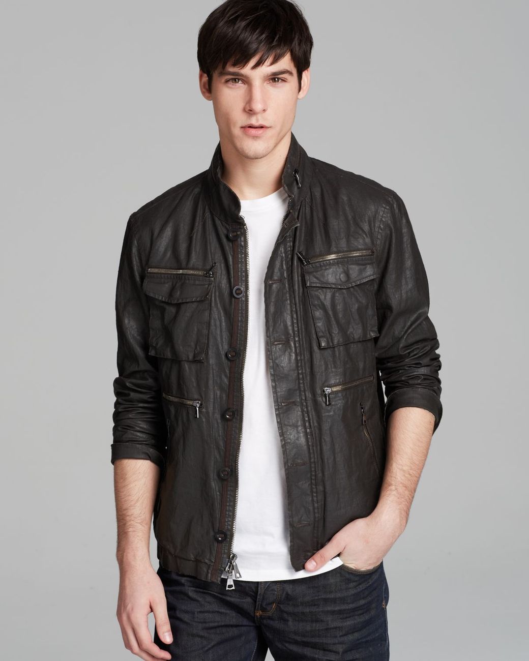 John Varvatos Collection Zip Button Leather Jacket in Black for Men | Lyst