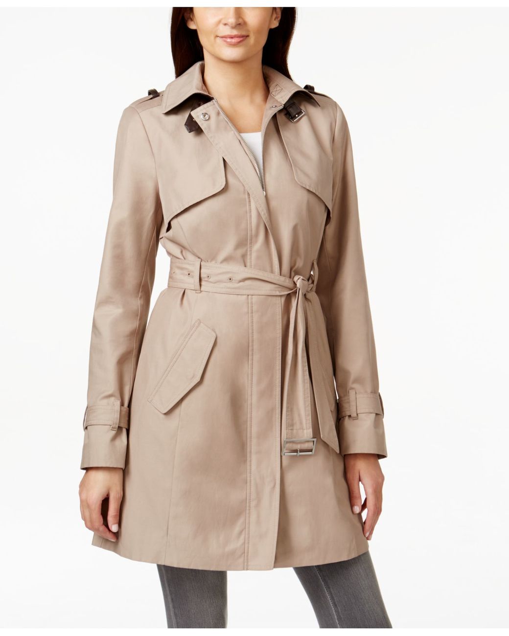 Cole Haan Fauxleathertrim Trench Coat in Natural Lyst