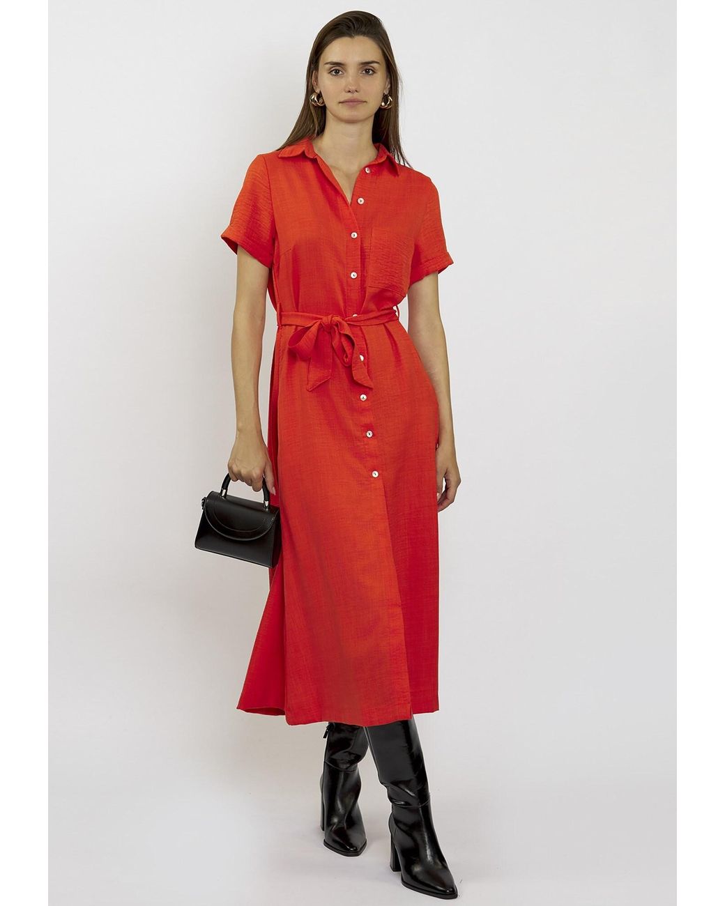 FRESHLIONS Orange Hemdkleid Long Button Up