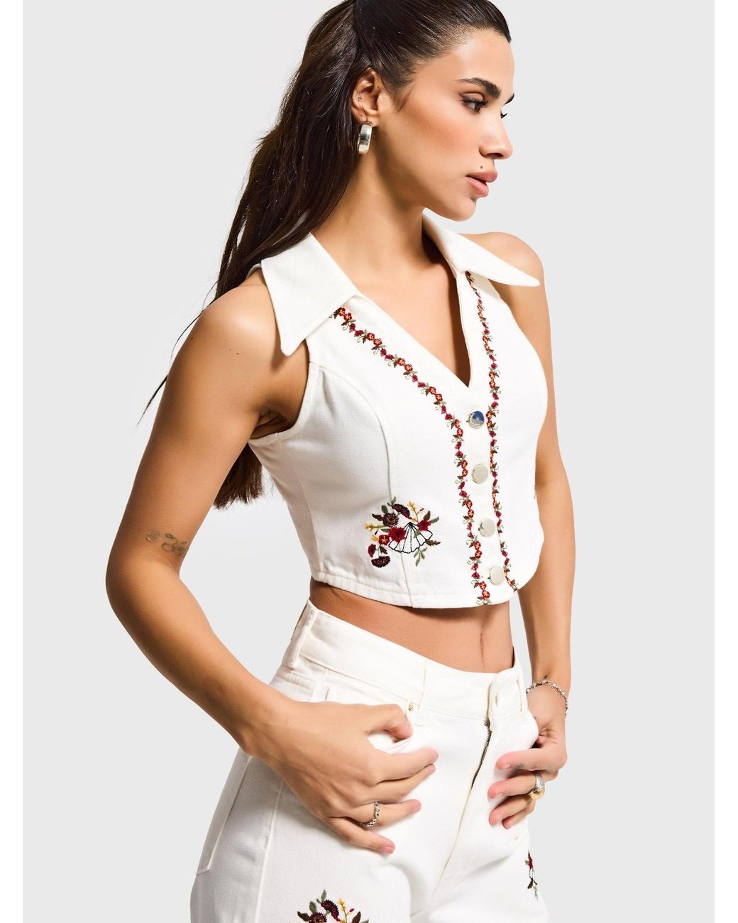 its basic White Its Basic Weste Cropped Denim Waistcoat