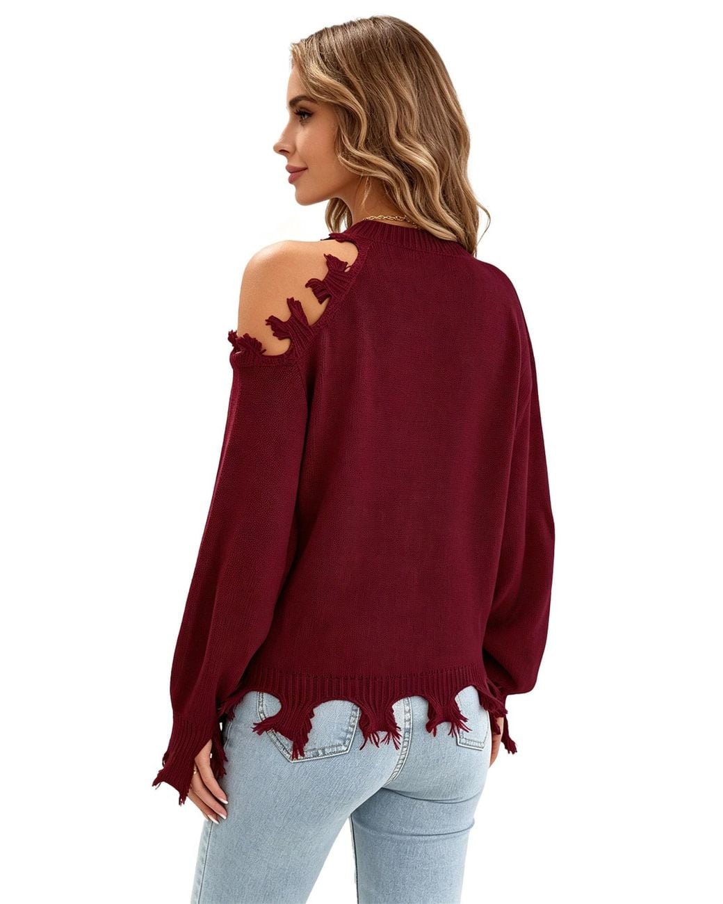 KoJooin Red Pullover Damen Oversize Off-Shoulder Strickpullover Langarm Rundhals Look Und Kuschelweichem Material