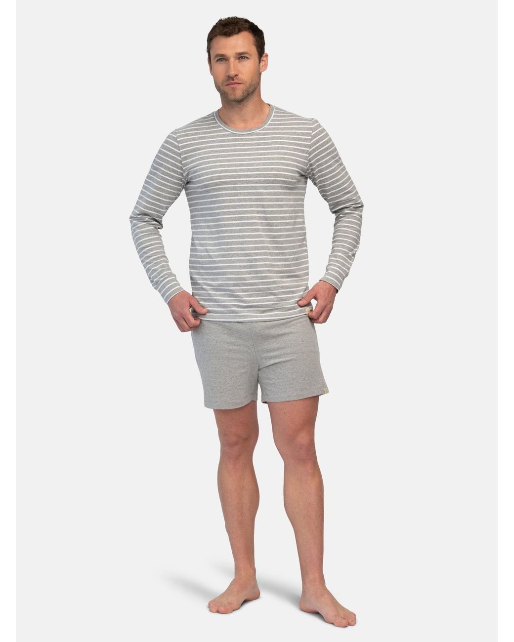 greenjama Pyjama Lang Ringel in Gray für Herren