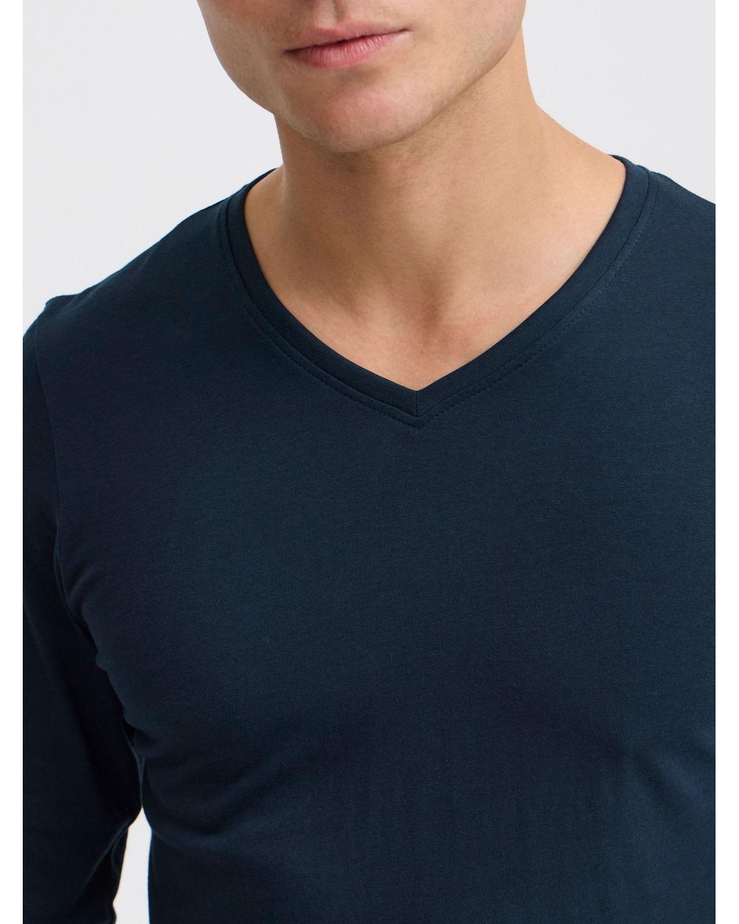 Solid Rundhalsshirt in Blue für Herren