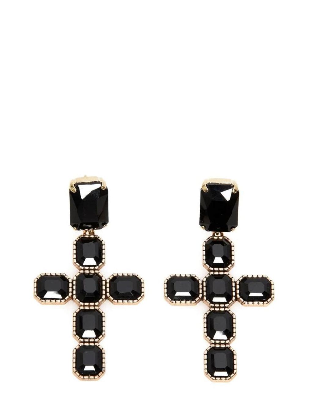 Addicted White Ohrringe Calliope Orecchini Placcati Oro & Croce Con Cristalli Swarovski Neri
