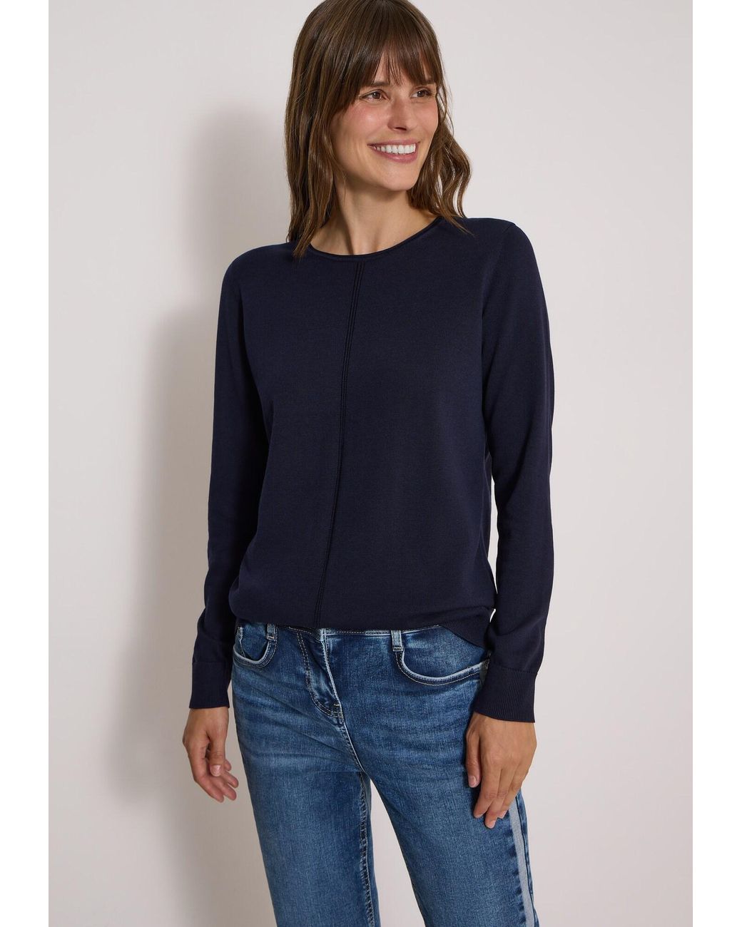 Cecil Blue Basic Pullover Mit Rundhals