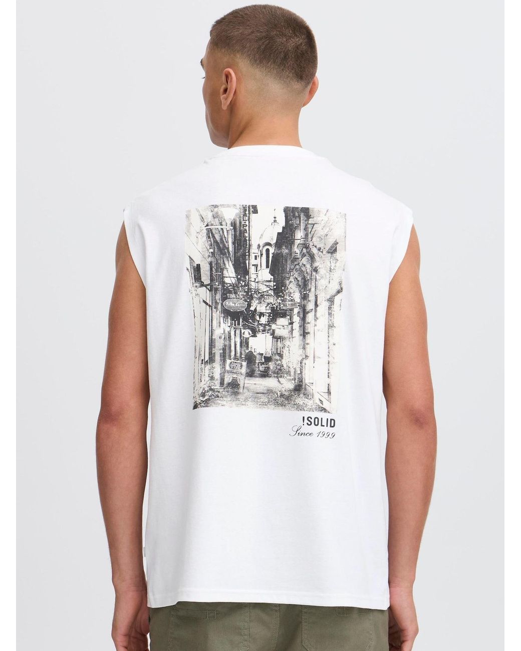 Solid Rundhalsshirt Sdbilo Mit Backprint in White für Herren