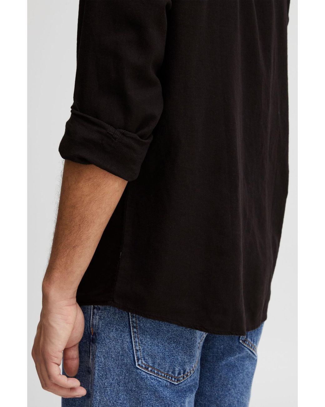 Solid Langarmhemd Enea in Black für Herren