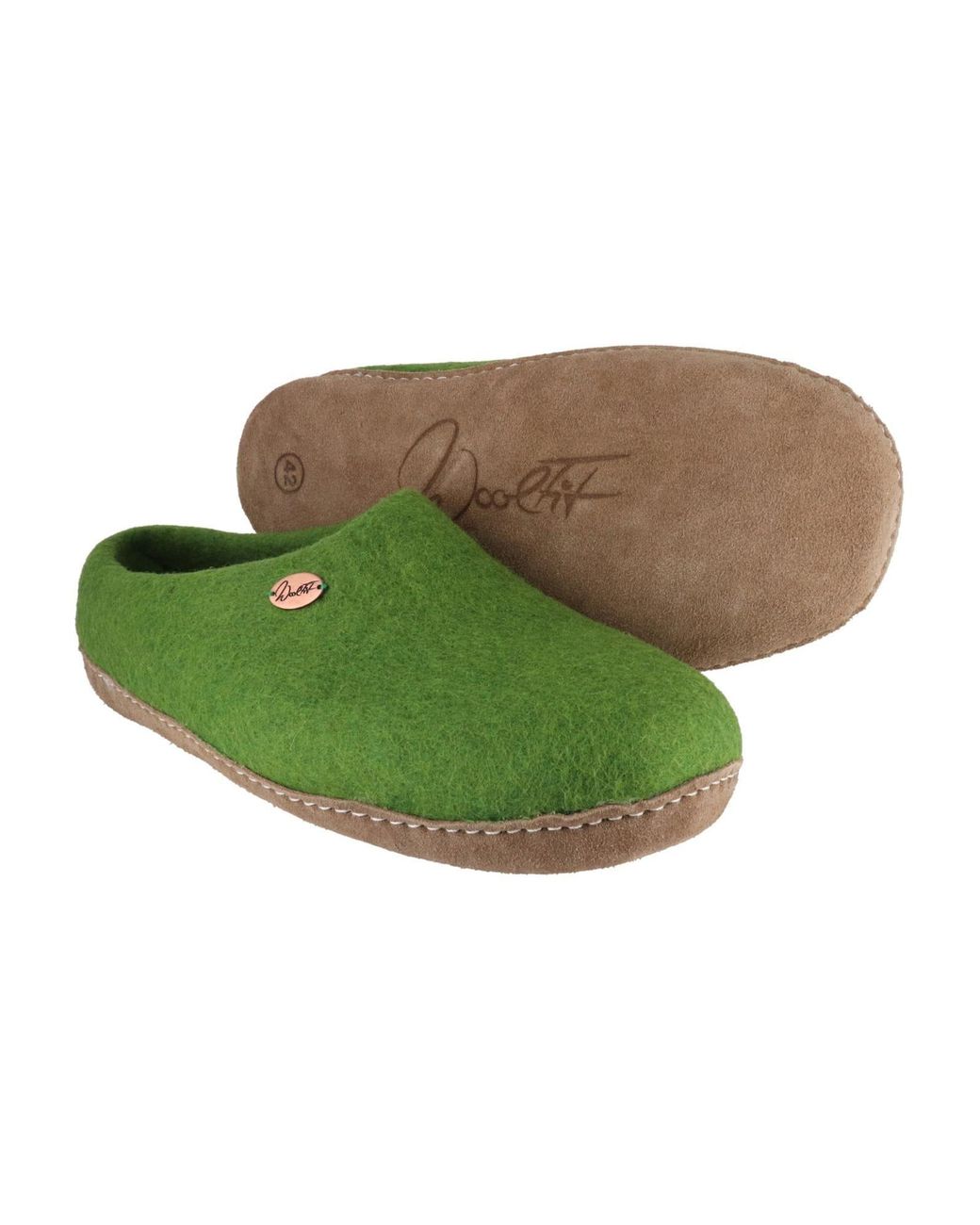 WoolFit Green Hausschuh Footprint Mit Ledersohle
