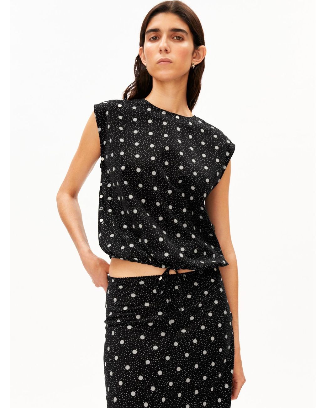 ARMEDANGELS Black Bluse Dot Drawstring