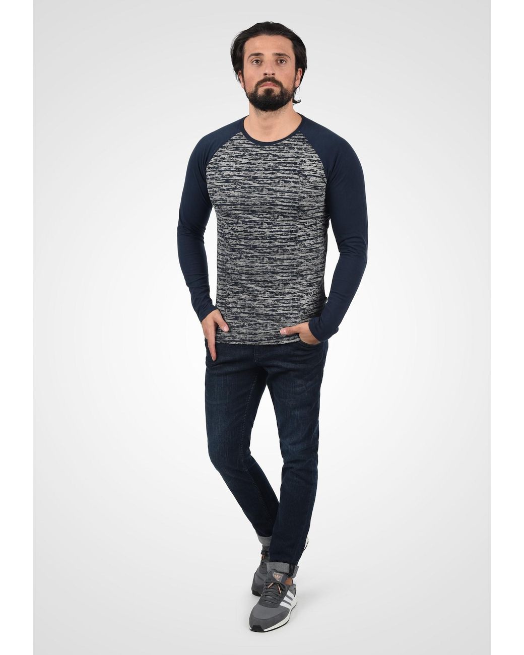 Solid Langarmshirt 'Mevan' in Blue für Herren