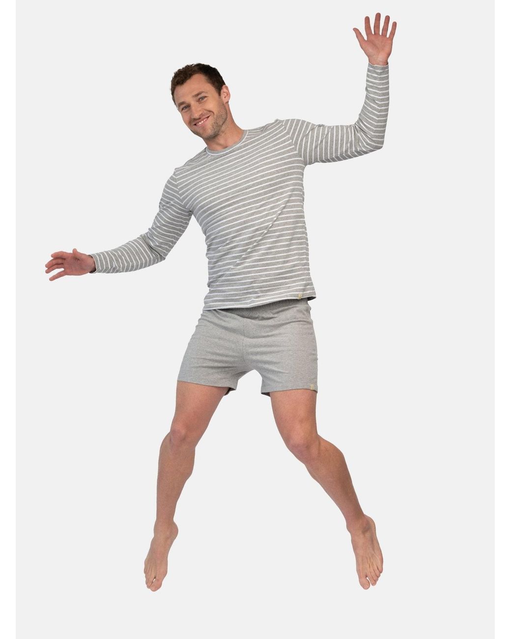 greenjama Pyjama Lang Ringel in Gray für Herren