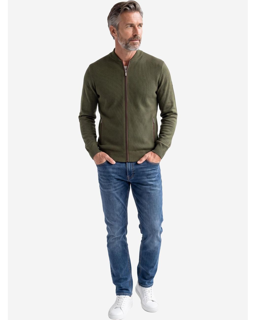 Redmond Strickjacke Basic in Green für Herren