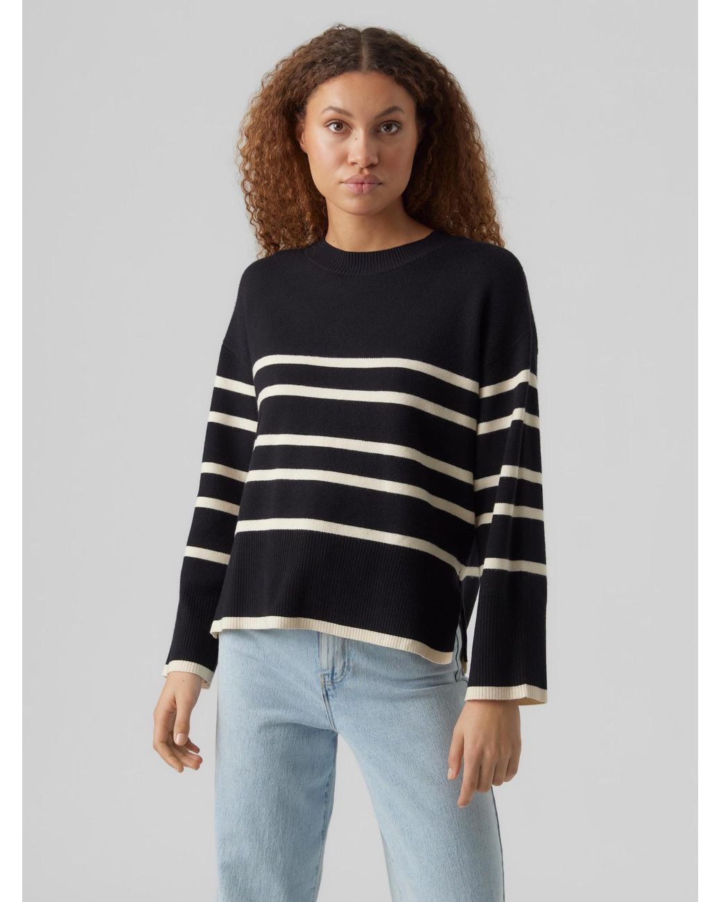 Vero Moda Black Sweatshirt VMSABA LS O-NECK STRIPE PULLOVER GA