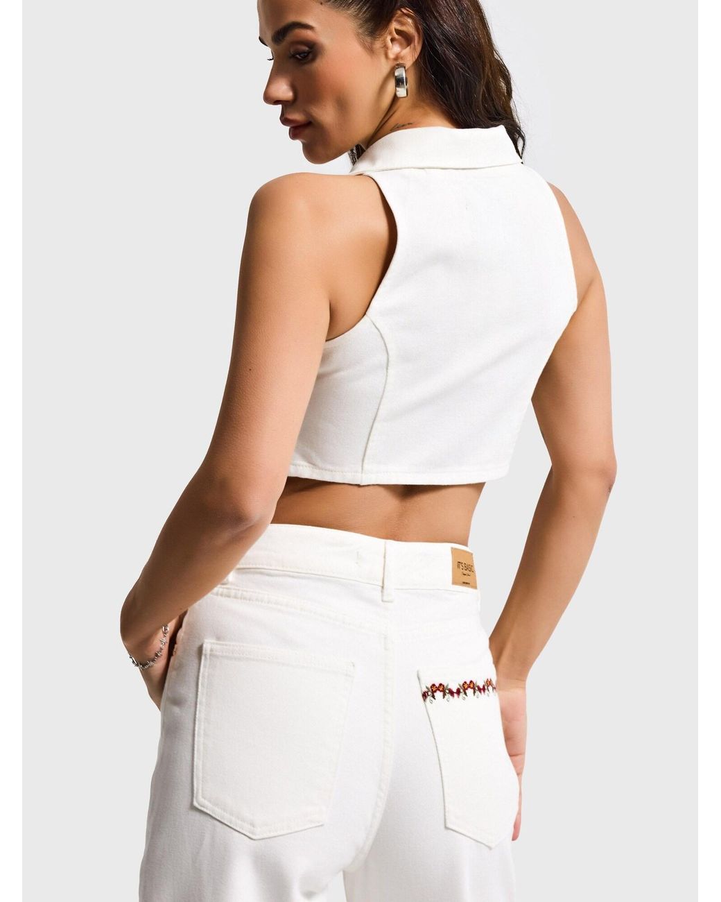 its basic White Its Basic Weste Cropped Denim Waistcoat