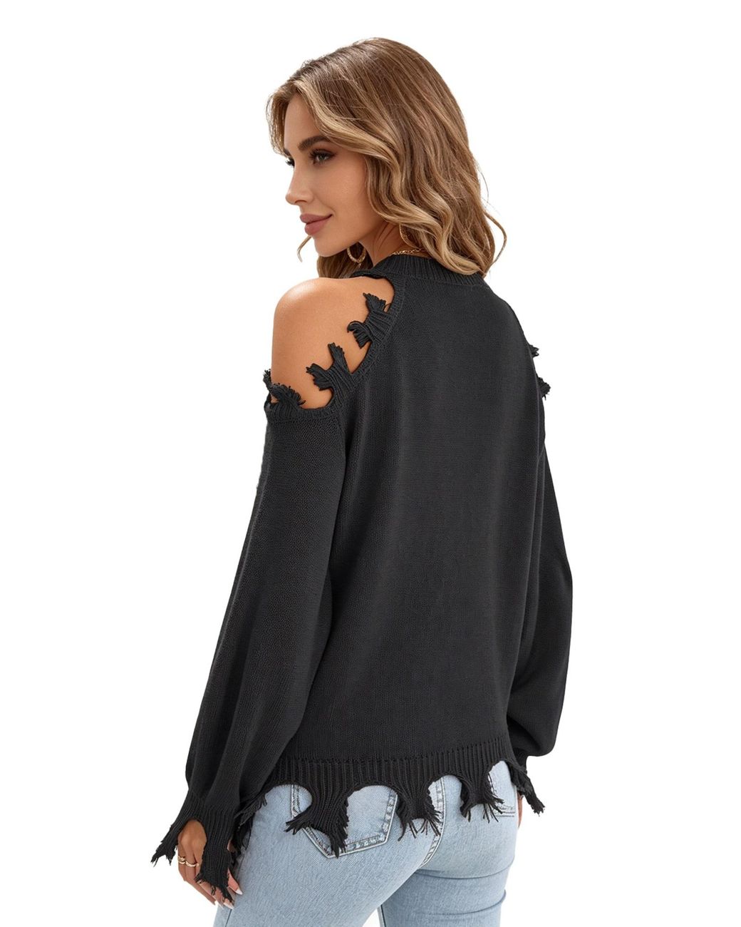 KoJooin Black Pullover Damen Oversize Off-Shoulder Strickpullover Langarm Rundhals Look Und Kuschelweichem Material