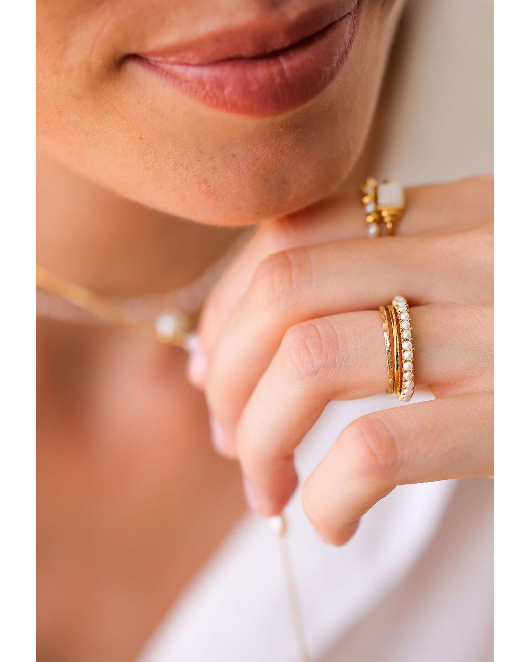 Elli Jewelry Metallic Ring Set Pearl