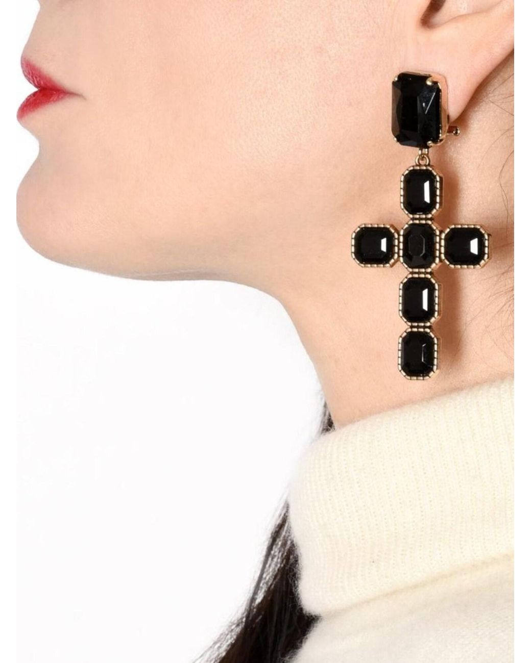 Addicted White Ohrringe Calliope Orecchini Placcati Oro & Croce Con Cristalli Swarovski Neri