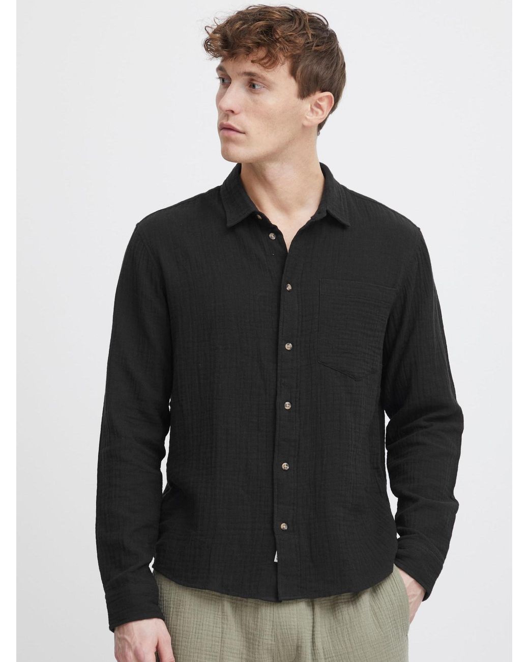 Solid Hemd Lain in Black für Herren