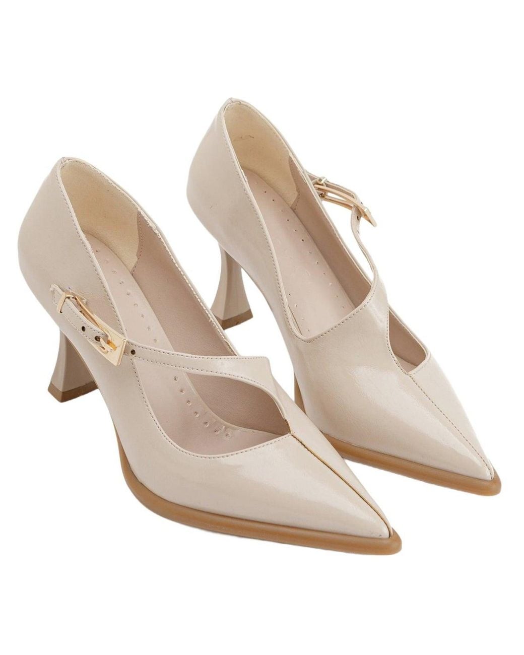 Limoya Natural Pumps Sonja Damenschuhe Mit Ledergürtel, Spitzer Zehenpartie Und 8 Cm Absatz