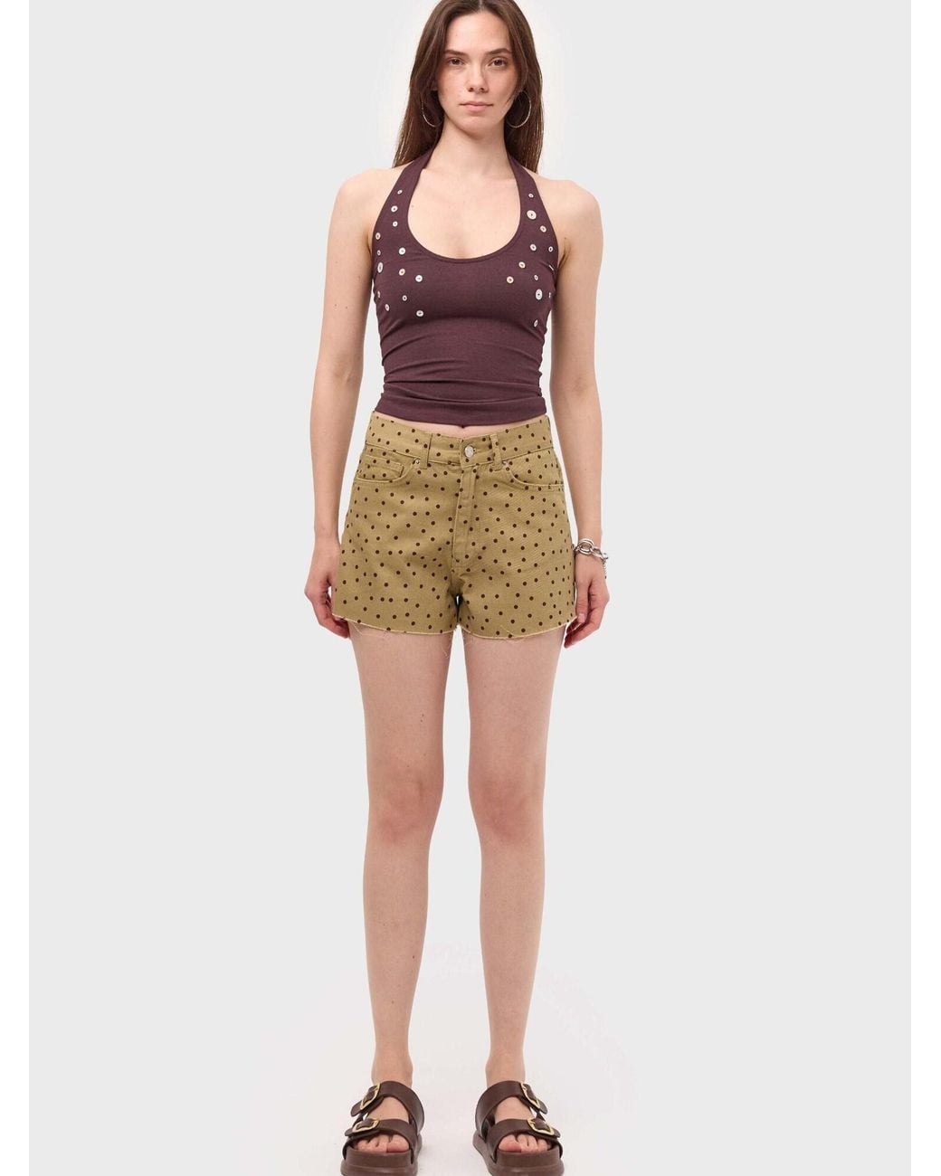 its basic Natural Its Basic Jeans Polka Mini Denim Shorts