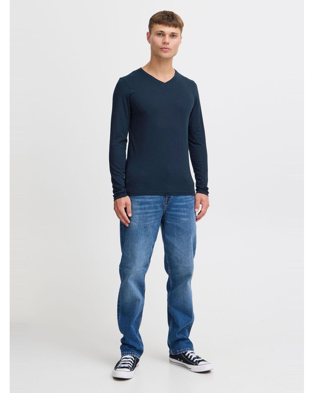 Solid Rundhalsshirt in Blue für Herren