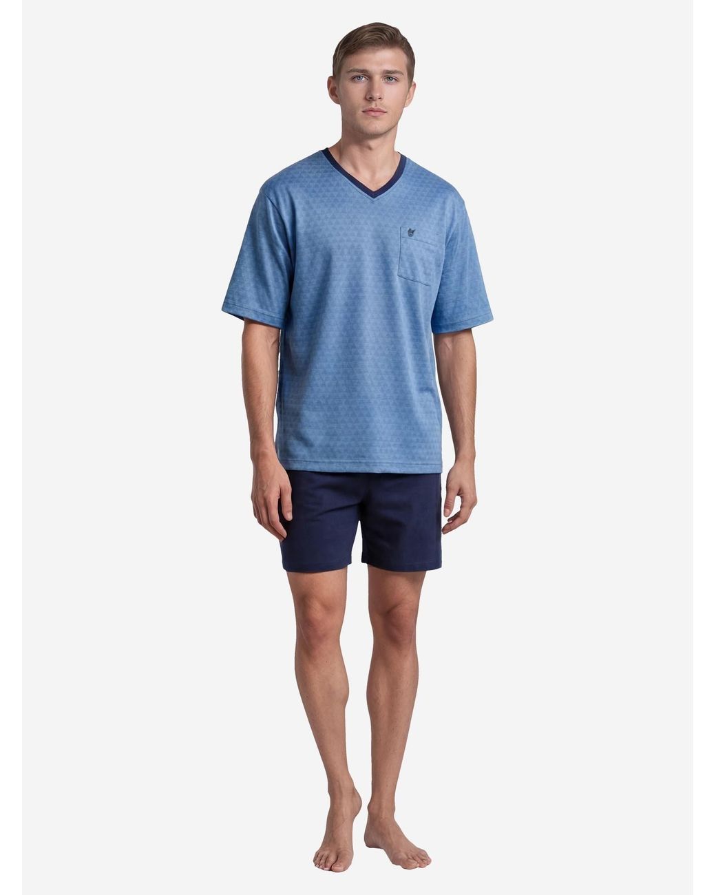 Hajo Pyjama Kurz Klima Light in Blue für Herren