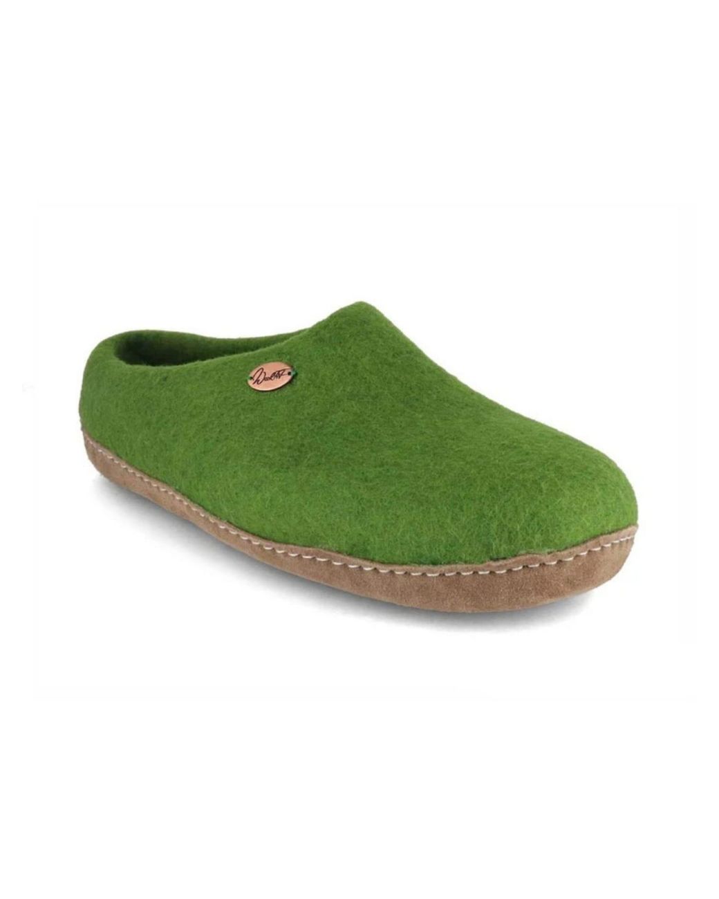 WoolFit Green Hausschuh Footprint Mit Ledersohle