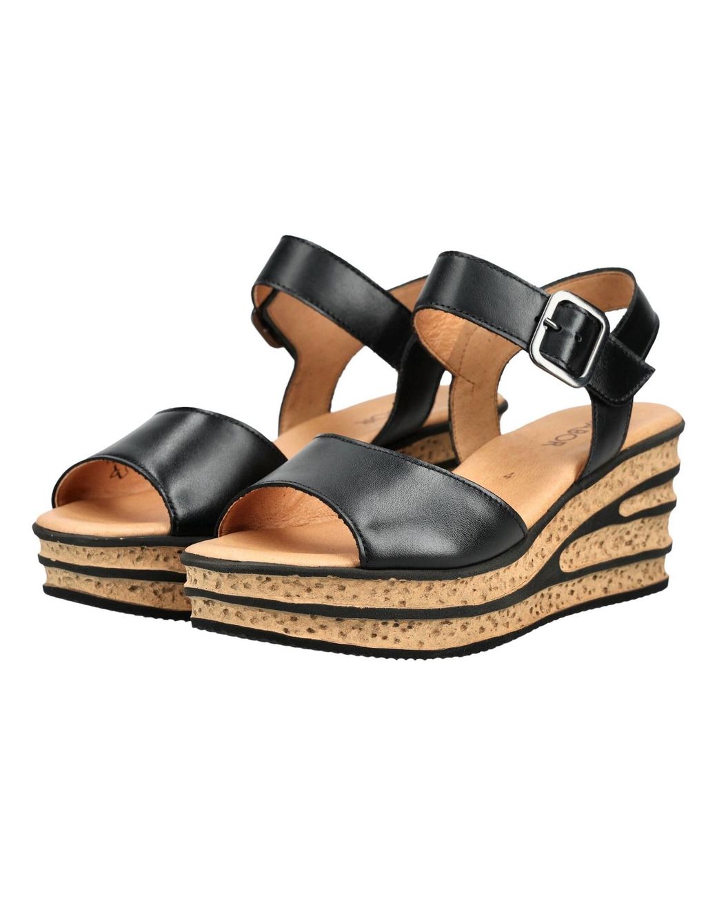 Gabor Black Sandalen Leder Keilsandalette
