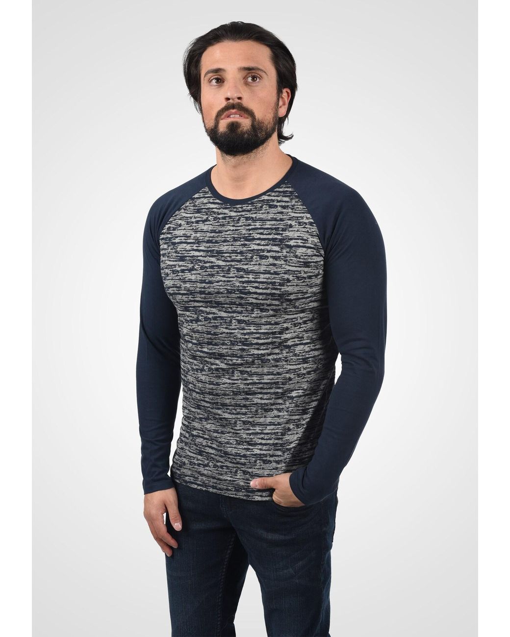 Solid Langarmshirt 'Mevan' in Blue für Herren
