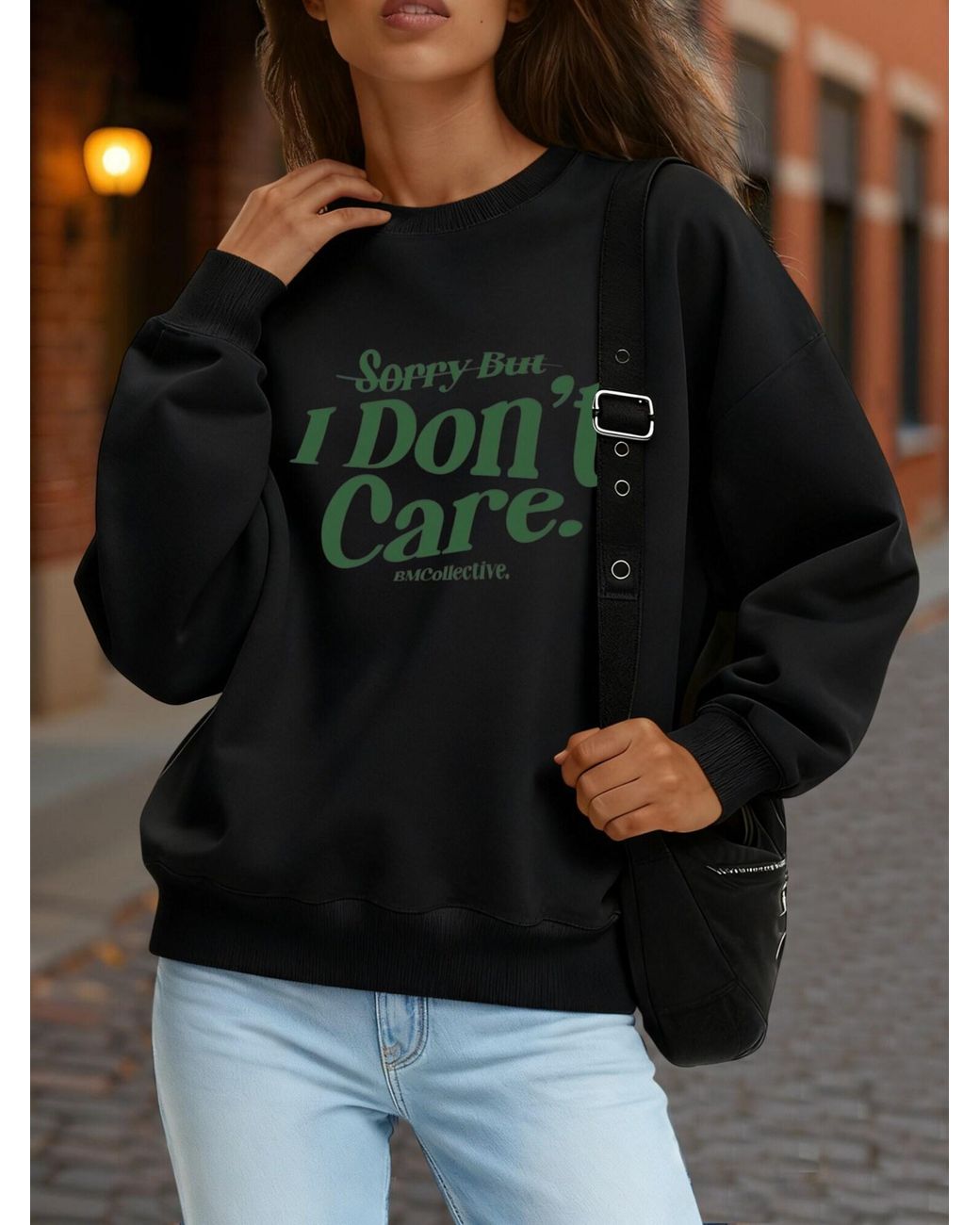 GORHEY Black Pullover Crew Neck Oversized Sweatshirt With Slogan Print