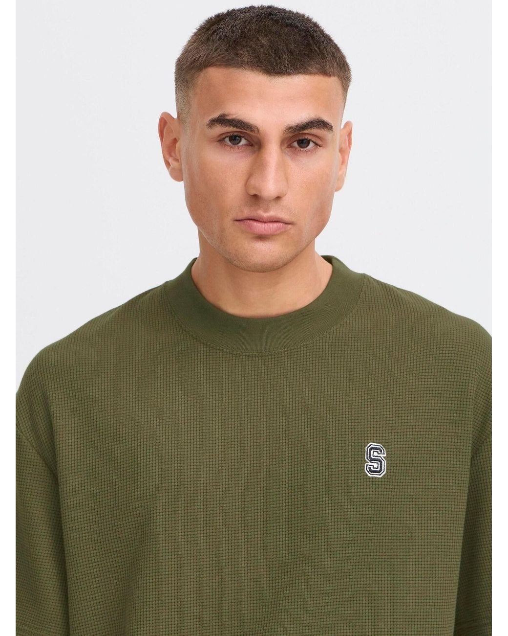 Solid Rundhalsshirt Sdraul in Green für Herren