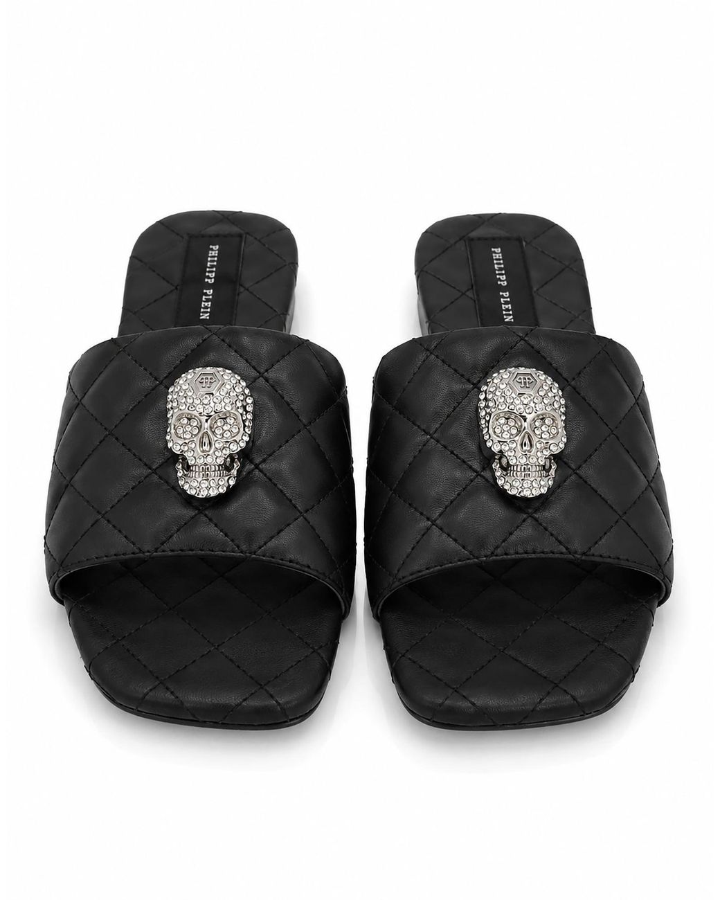 Philipp Plein Black Pantolette Skull