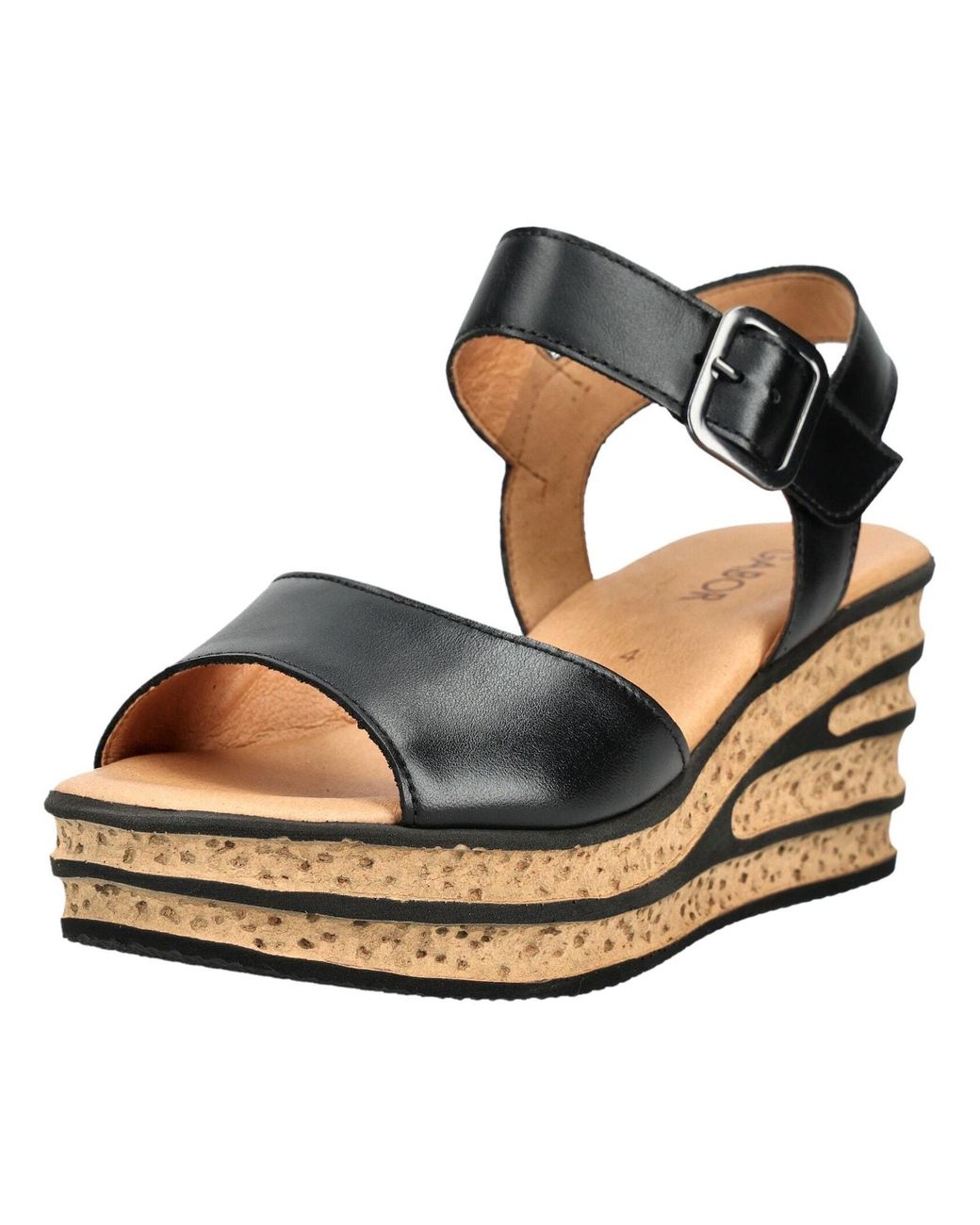 Gabor Black Sandalen Leder Keilsandalette