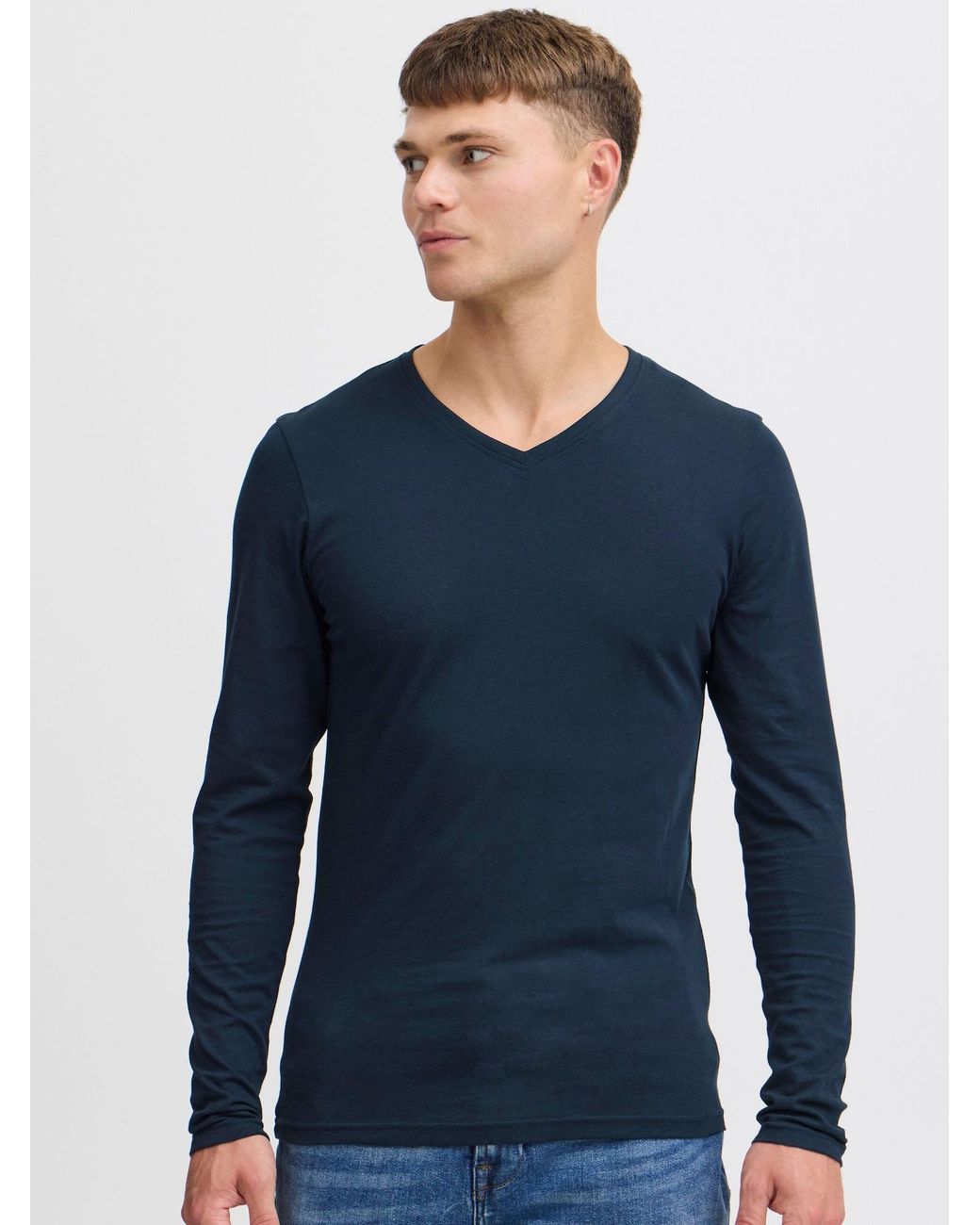 Solid Rundhalsshirt in Blue für Herren