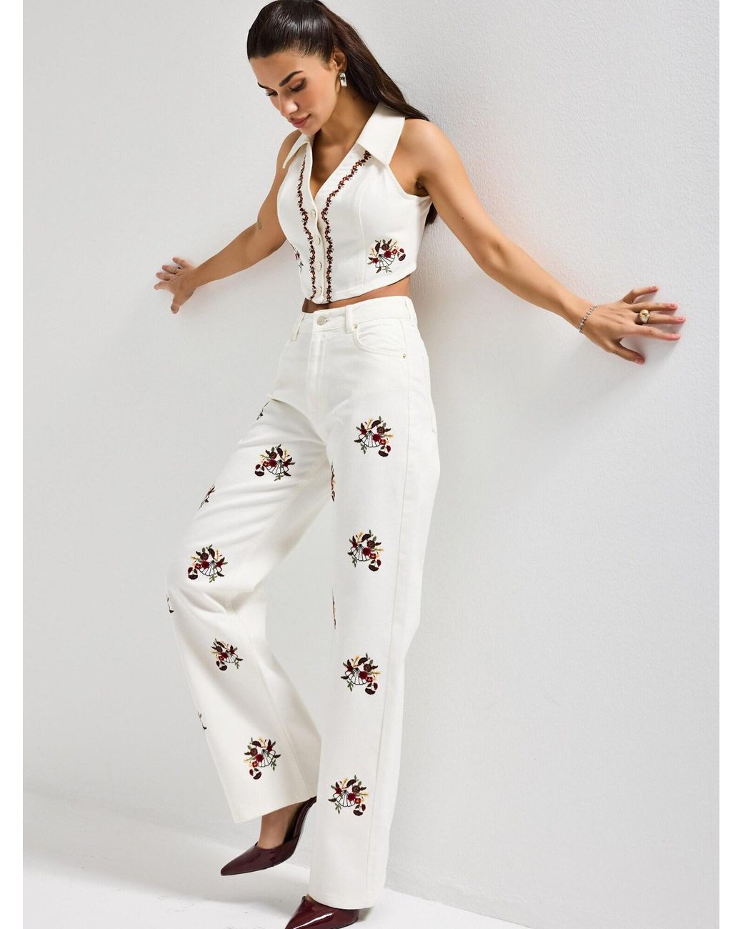 its basic White Its Basic Weste Cropped Denim Waistcoat