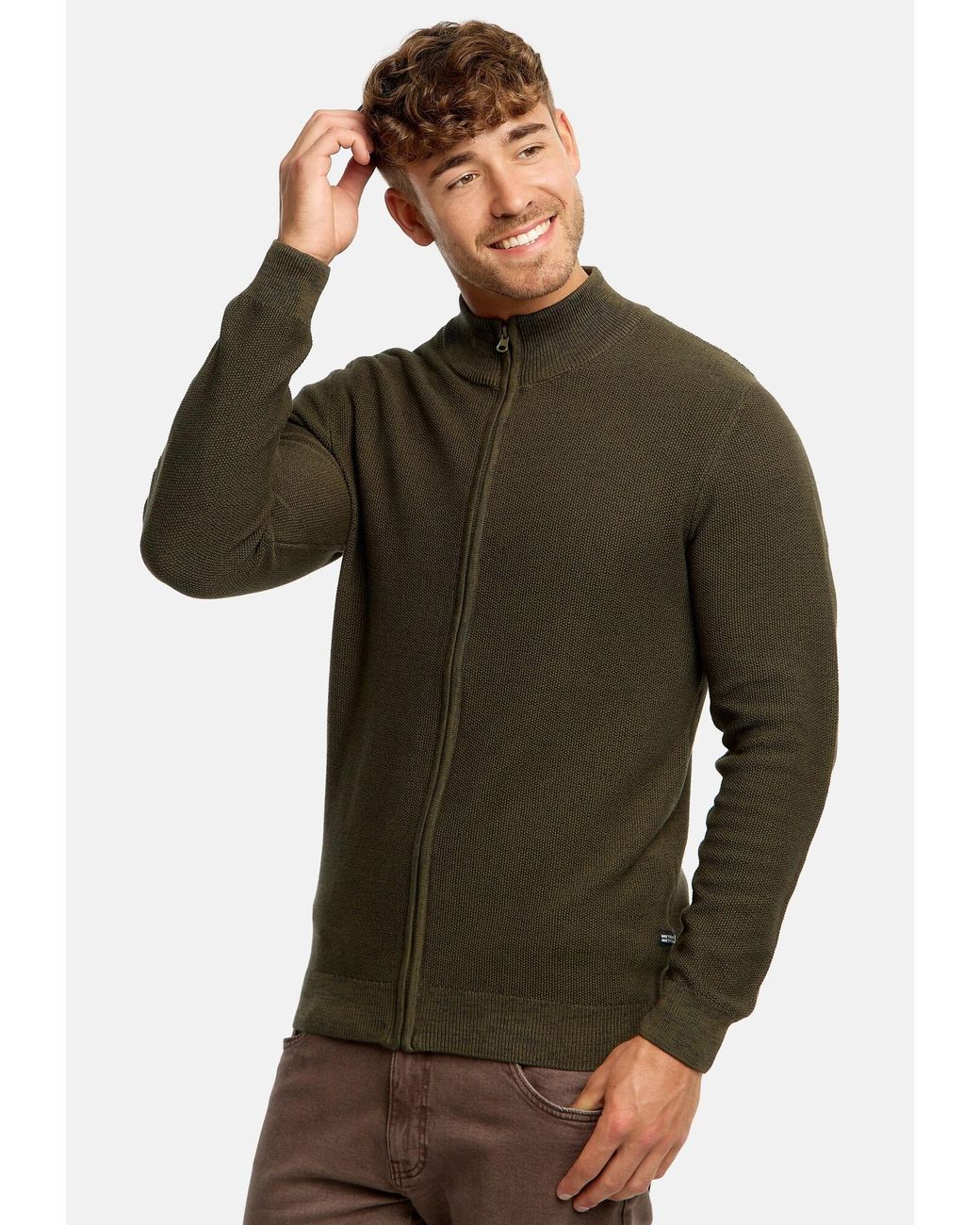 INDICODE Strickjacke in Green für Herren
