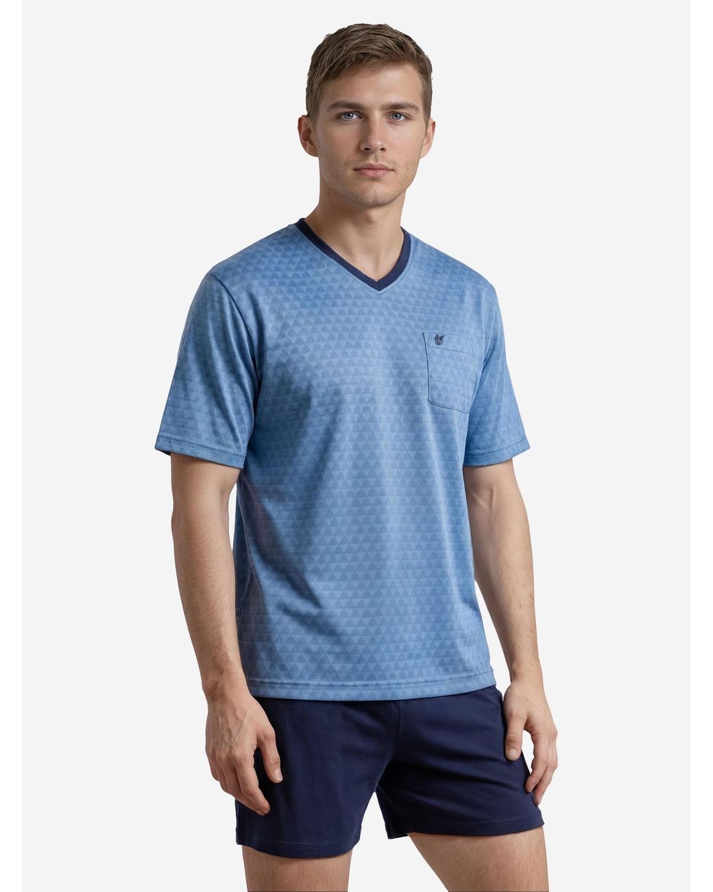 Hajo Pyjama Kurz Klima Light in Blue für Herren