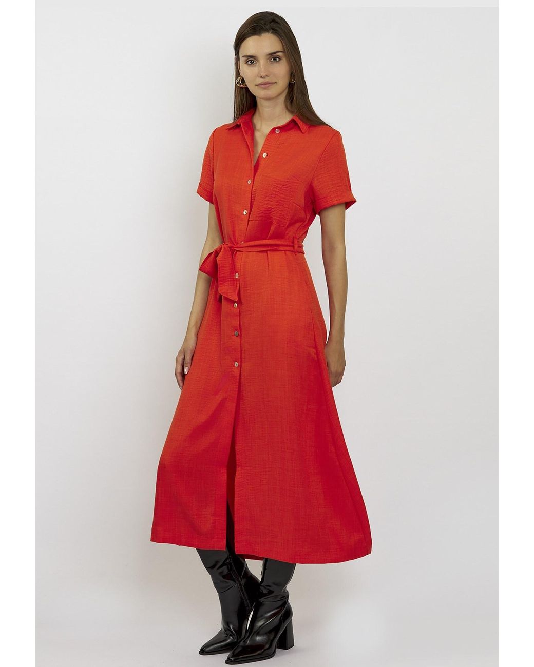 FRESHLIONS Orange Hemdkleid Long Button Up