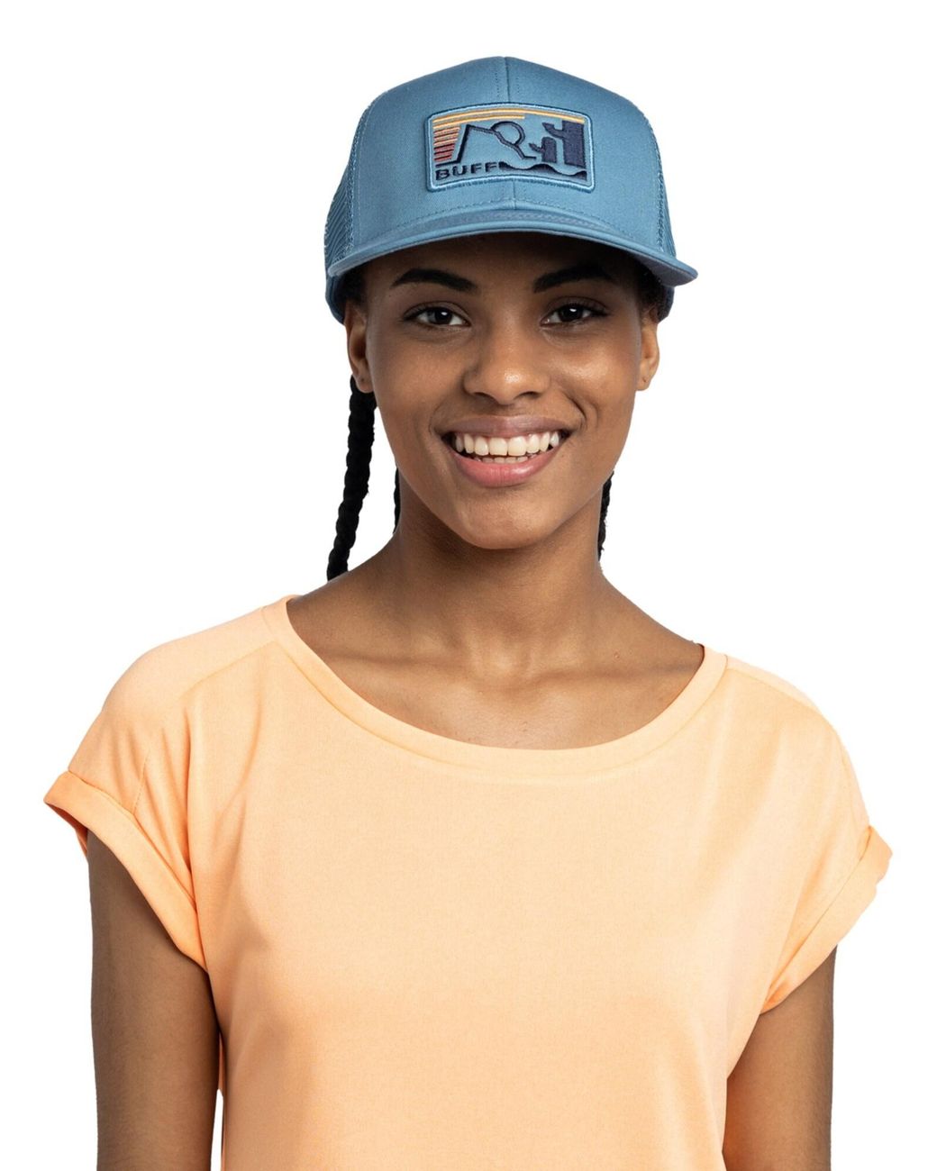Buff Blue Cap Explore Trucker Cap