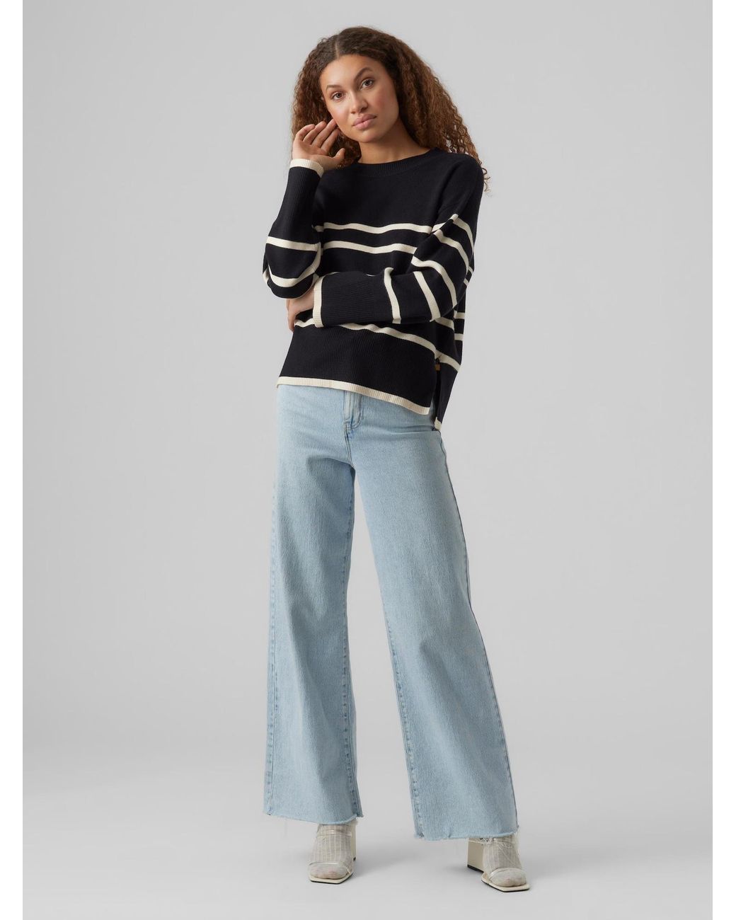 Vero Moda Black Sweatshirt VMSABA LS O-NECK STRIPE PULLOVER GA