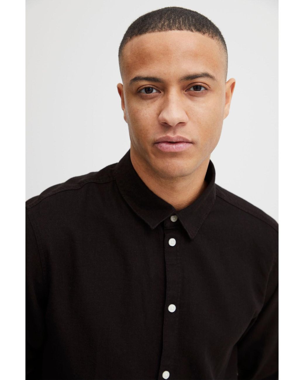 Solid Langarmhemd Enea in Black für Herren