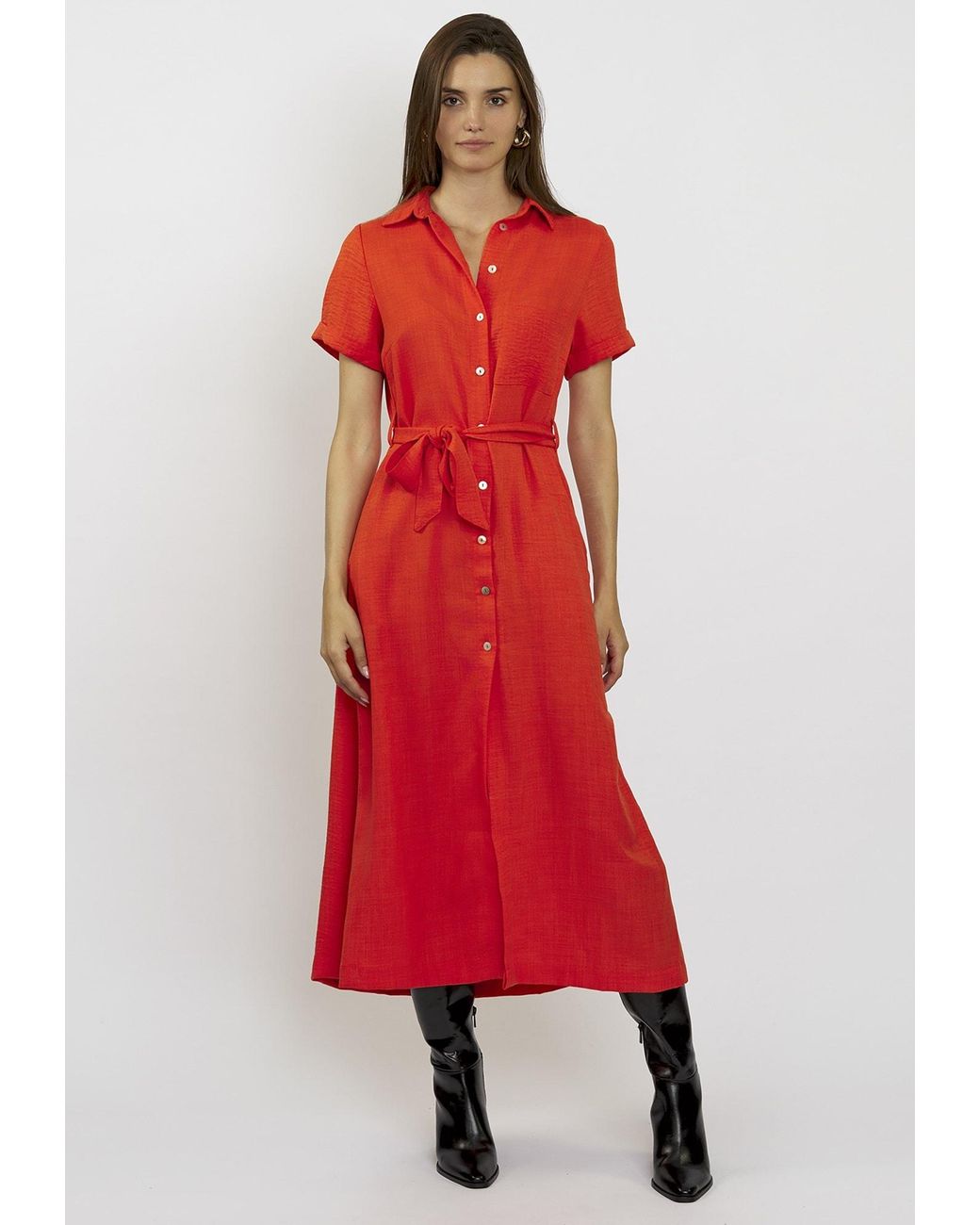 FRESHLIONS Orange Hemdkleid Long Button Up