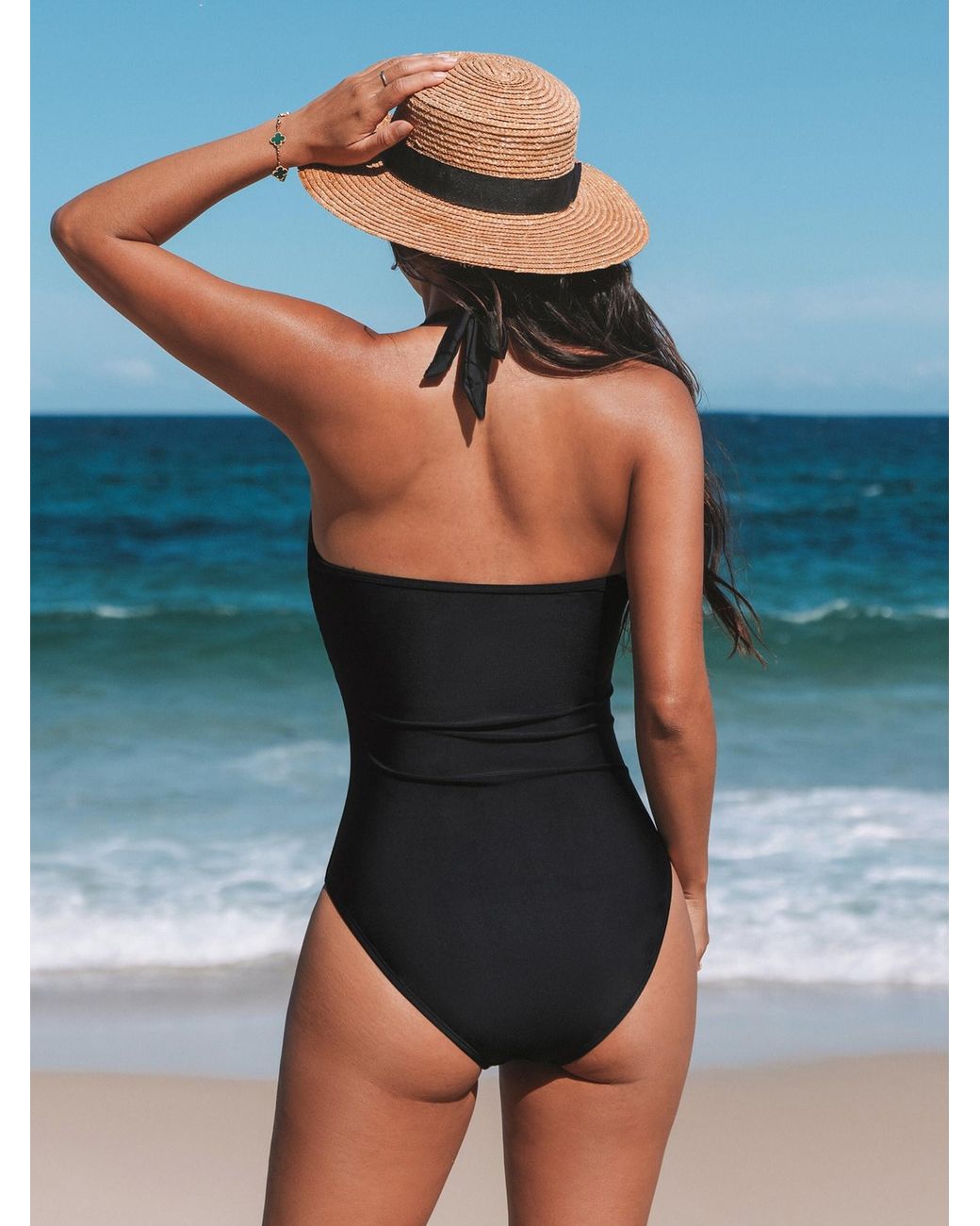 CUPSHE Black Badeanzug V-Neckline Halter