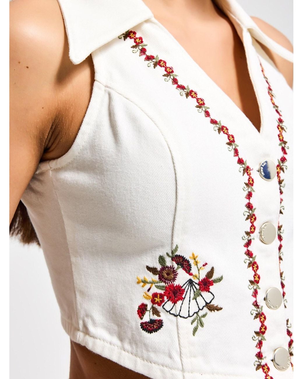 its basic White Its Basic Weste Cropped Denim Waistcoat