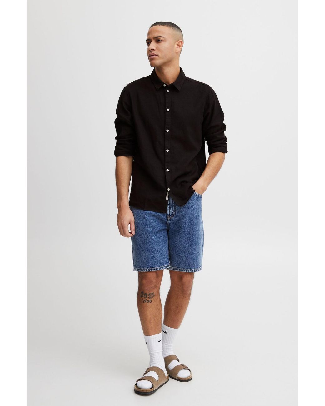 Solid Langarmhemd Enea in Black für Herren