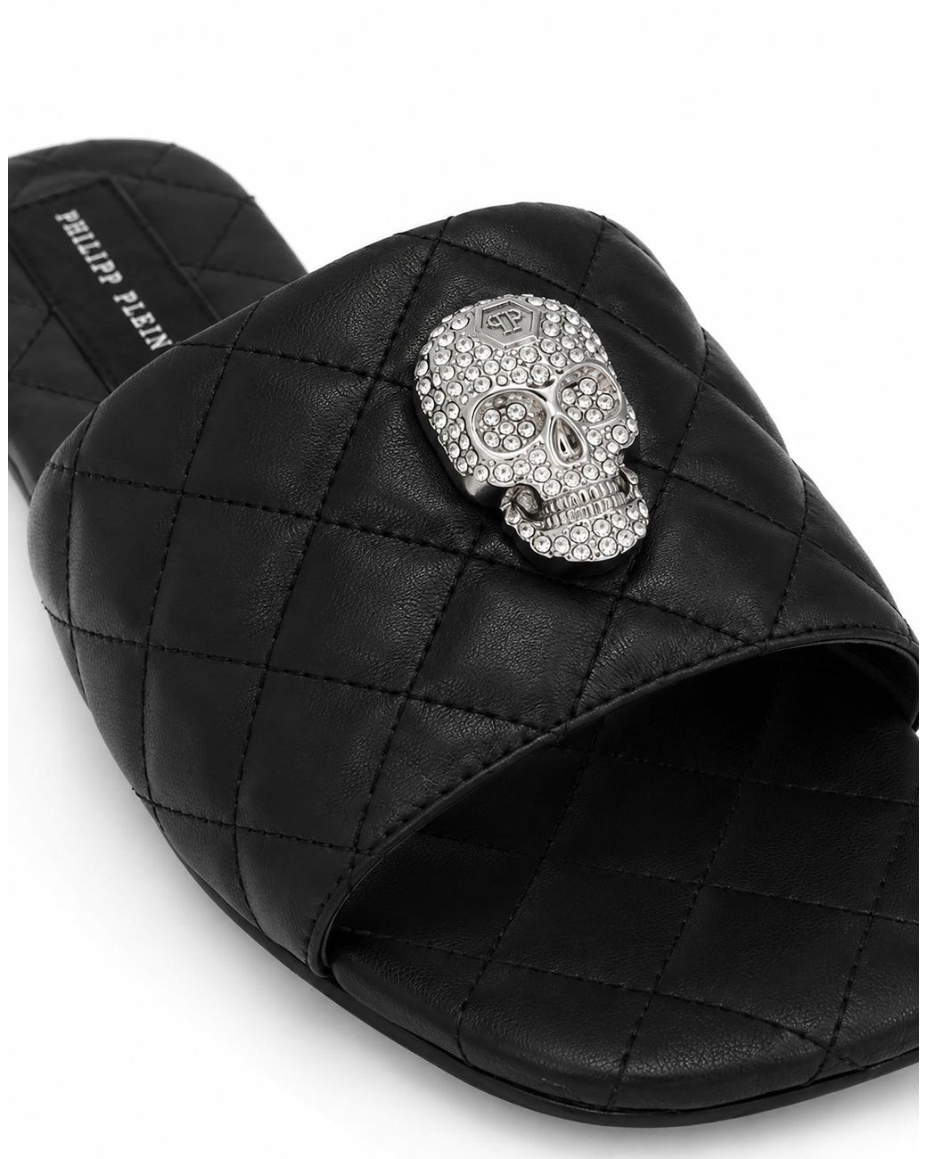 Philipp Plein Black Pantolette Skull