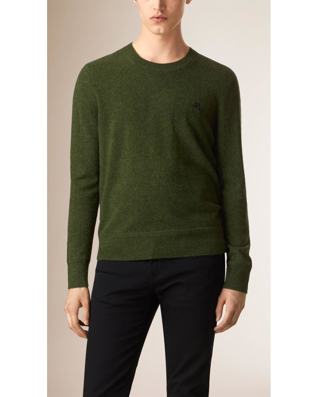 Burberry Crew Neck Cashmere Sweater Olive Green for Men | Lyst