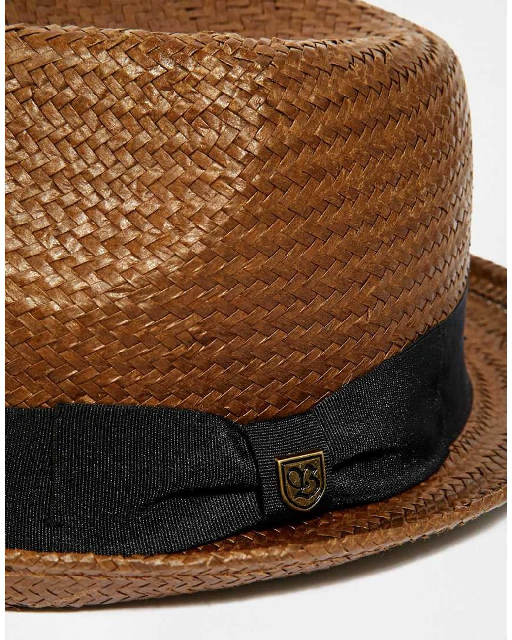 Brixton Castor Straw Fedora in Brown 