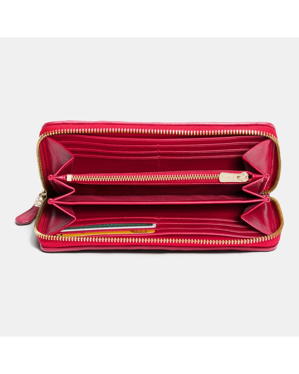 COACH Accordion Zip Wallet In Canyon Quilt Leather in Red